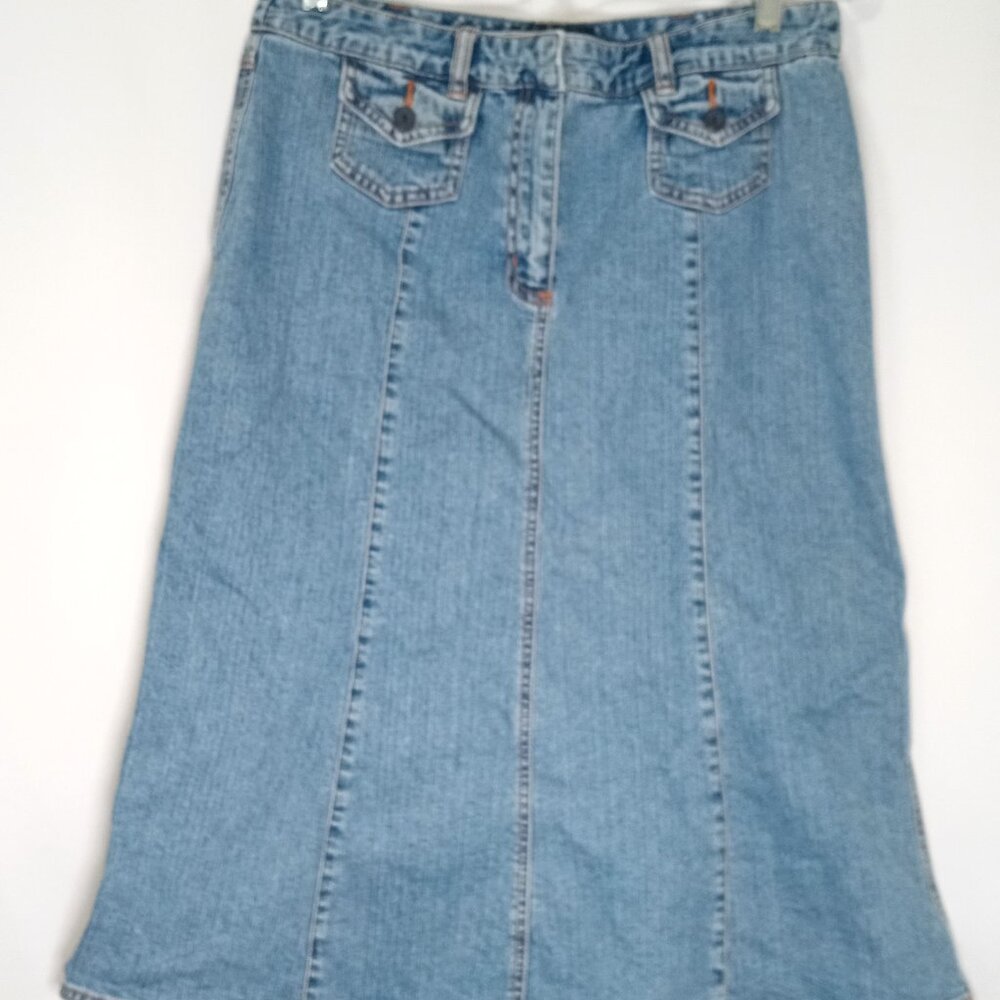Emma James Womens Stretch Midi Jean Skirt 12P Embroidered Pockets